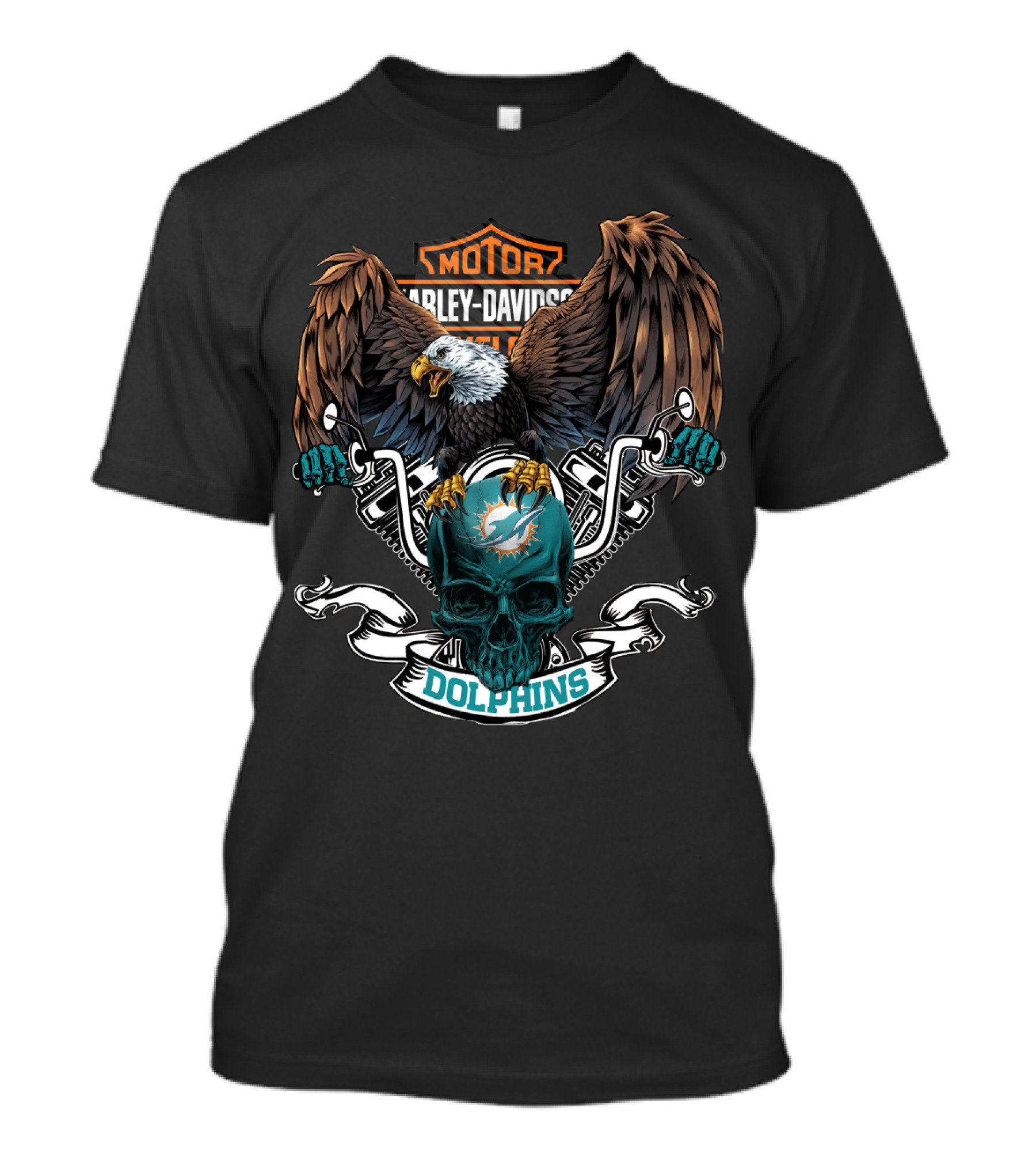 Harley Davidson Miami Dolphins Nfl Eagle Motorcycles T-Shirt