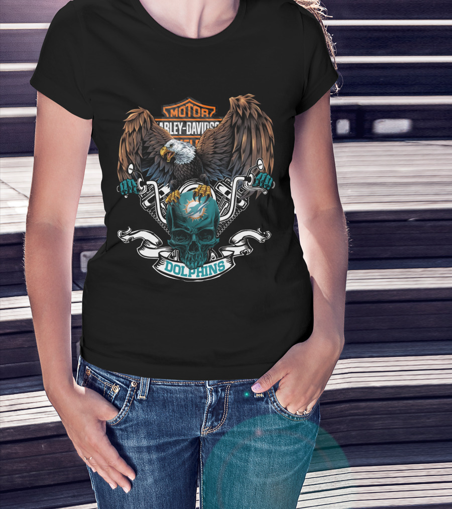 Harley Davidson Miami Dolphins Nfl Eagle Motorcycles T-Shirt