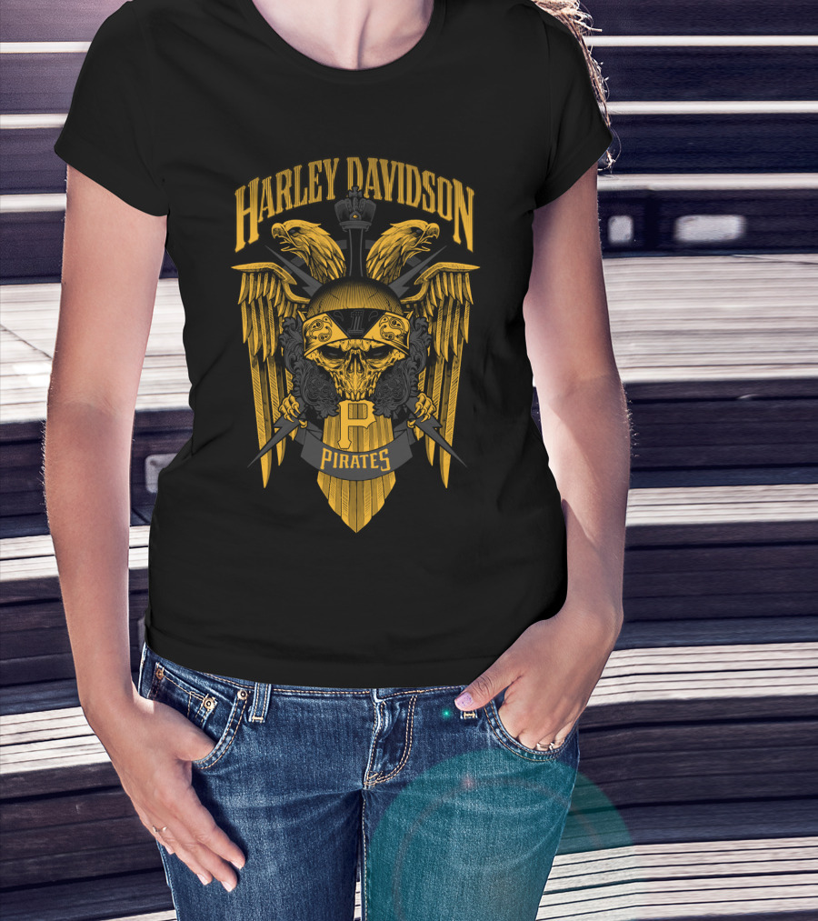 Harley Davidson Pirates P Pittsburgh Pirates Skull Wings T-Shirt