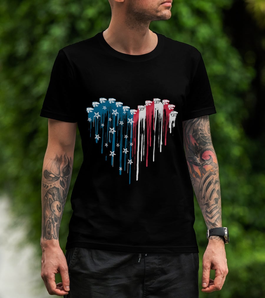 Kansas State Wildcats Heart Dripping Stars And Stripes Cats T-Shirt