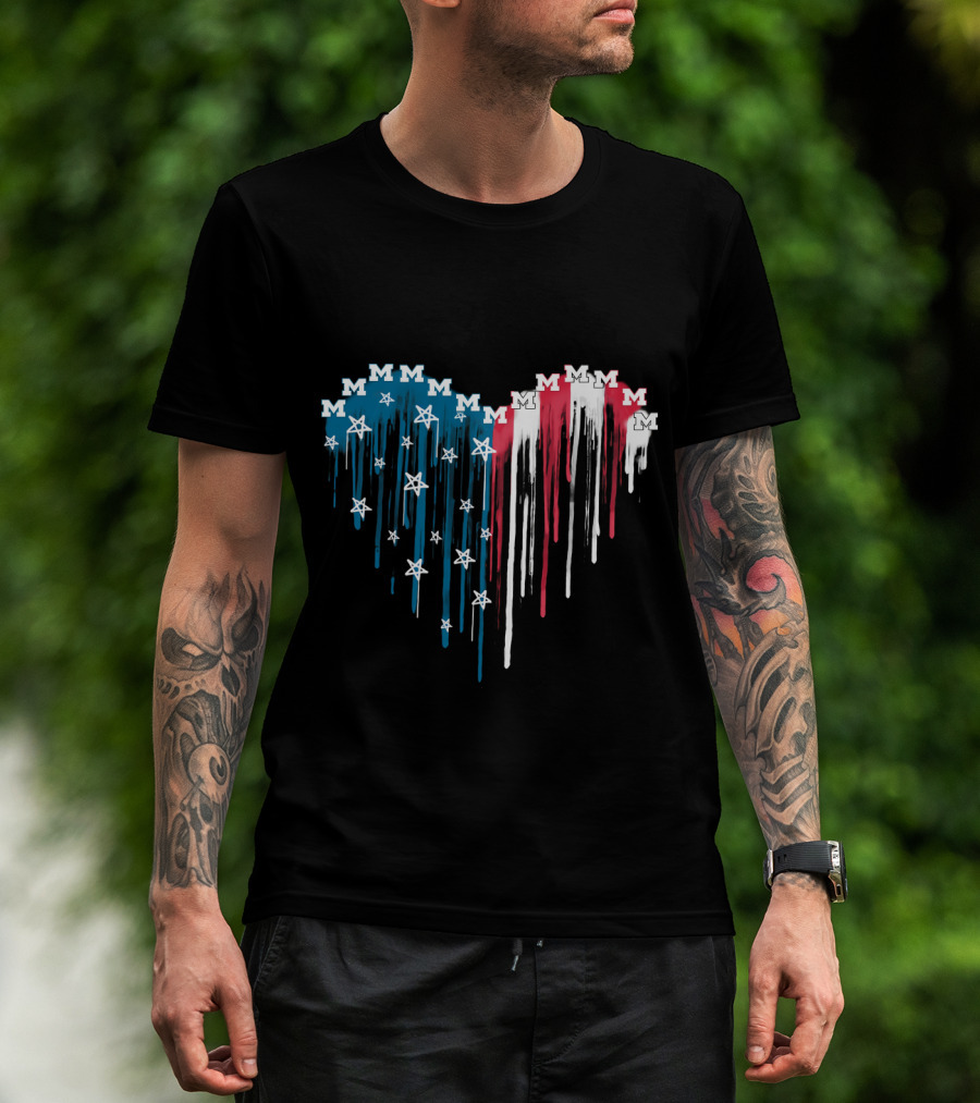 Michigan Wolverines Heart Stars Stripes Dripping M M M T-Shirt