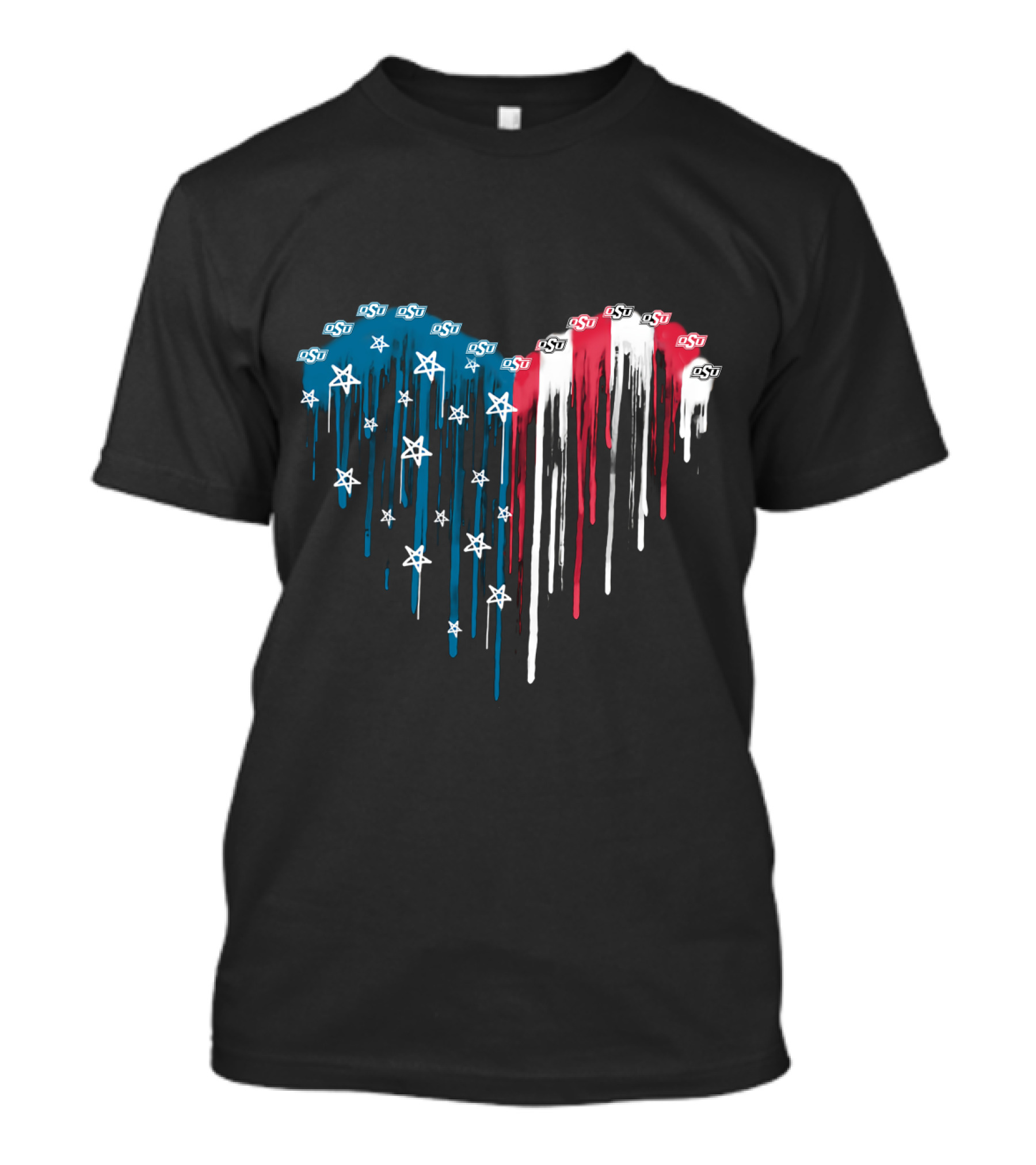 Oklahoma State Cowboys Ncaa Osu Heart Dripping Stars And Stripes T-Shirt