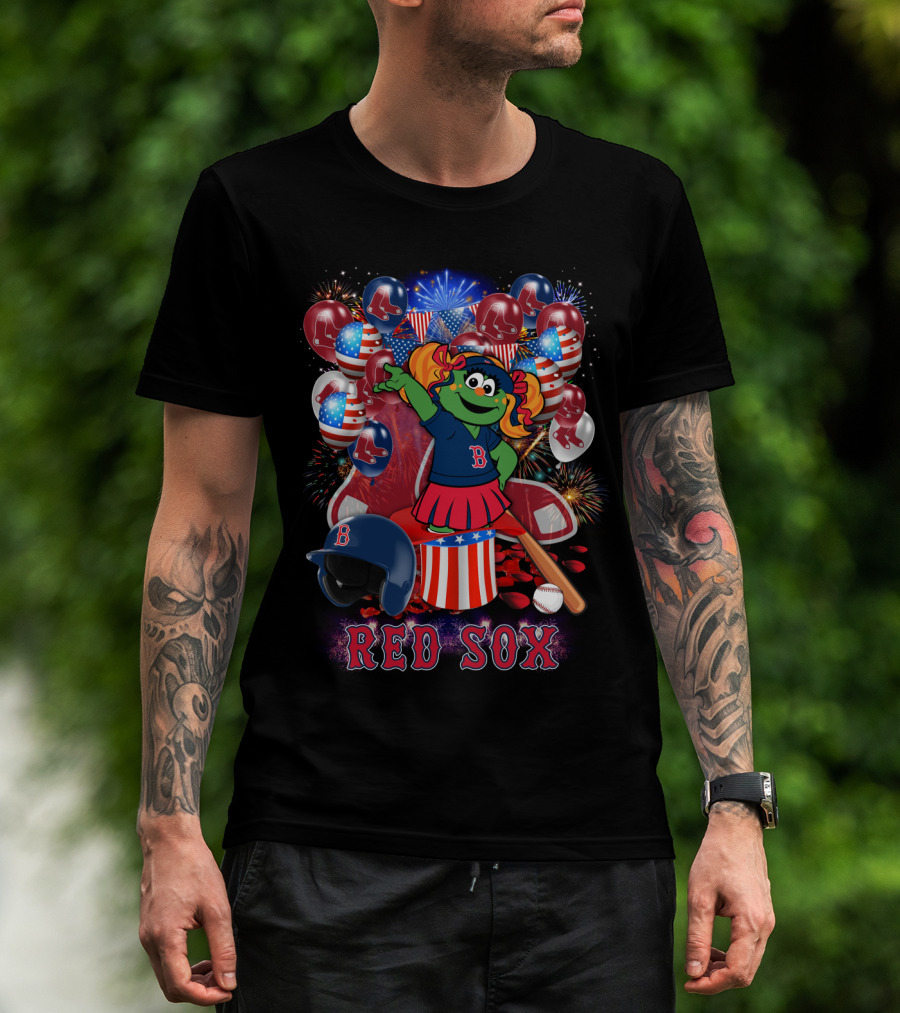 Boston Red Sox Patriotic Mascot Celebration Baseball Balloons Fireworks T-Shirt