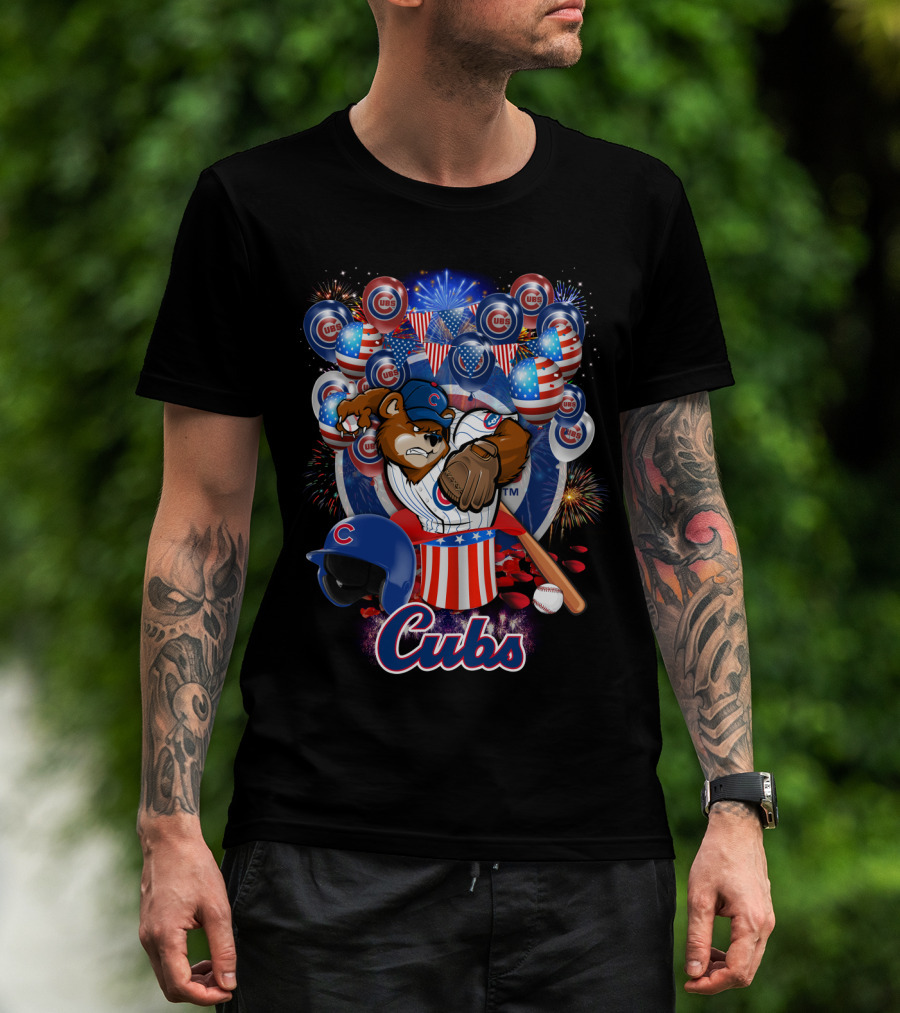 Mlb Chicago Cubs Fireworks Bear And Baseball Celebration T-Shirt