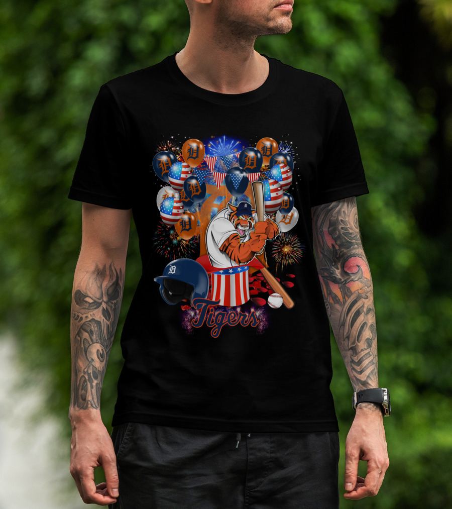 Mlb Detroit Tigers Patriotic Celebration Baseball Fireworks T-Shirt