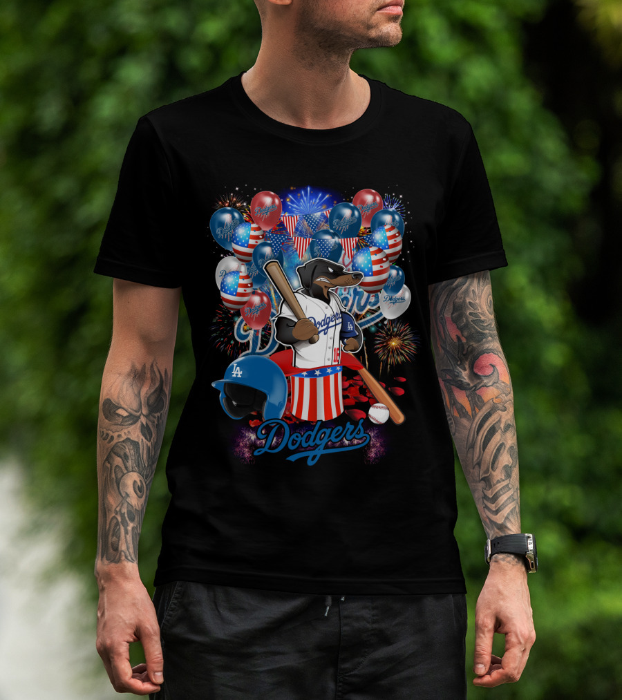 Mlb Los Angeles Dodgers Patriotic Celebration With Fireworks And Balloons T-Shirt