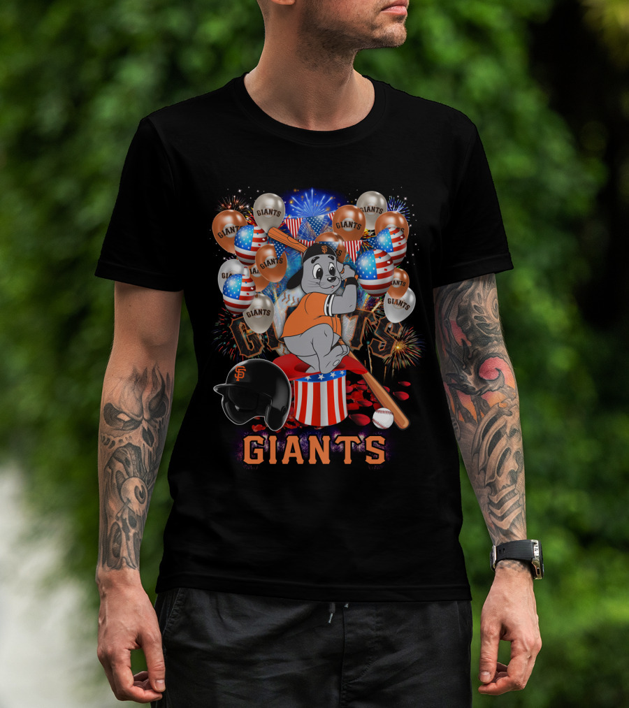 Mlb San Francisco Giants Fireworks Balloons Baseball Bat Helmet T-Shirt