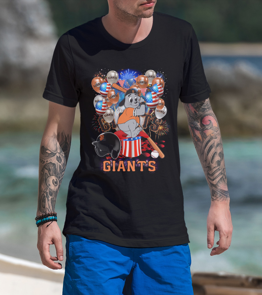 Mlb San Francisco Giants Fireworks Balloons Baseball Bat Helmet T-Shirt