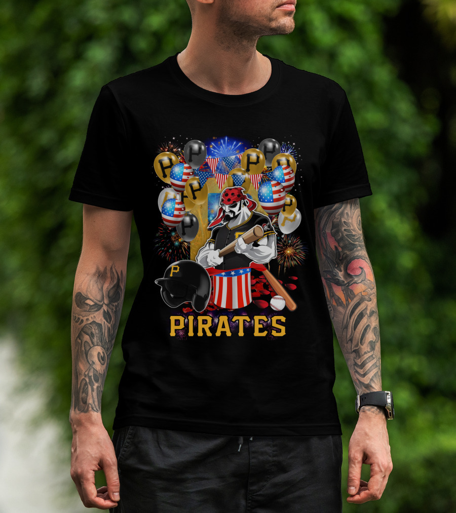 Mlb Pittsburgh Pirates Patriotic Fireworks Baseball Celebration T-Shirt