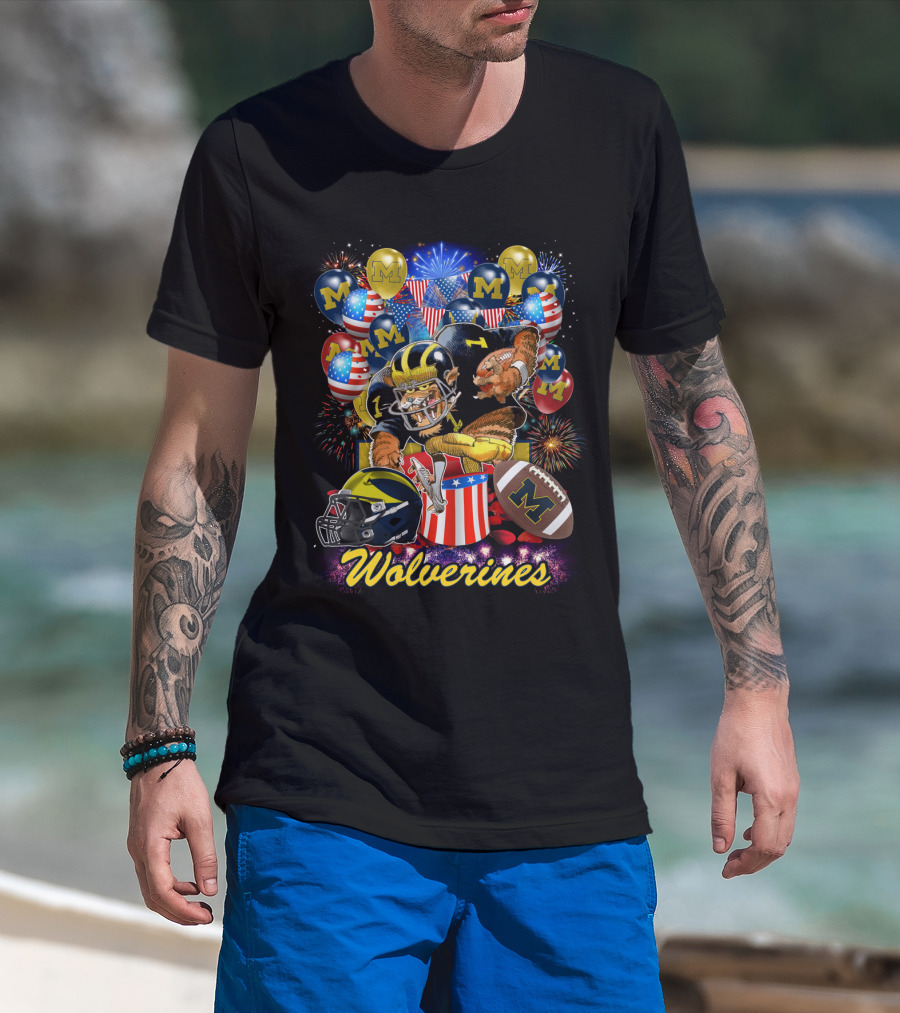 Ncaa Michigan Wolverines Fireworks And Balloons Celebration T-Shirt