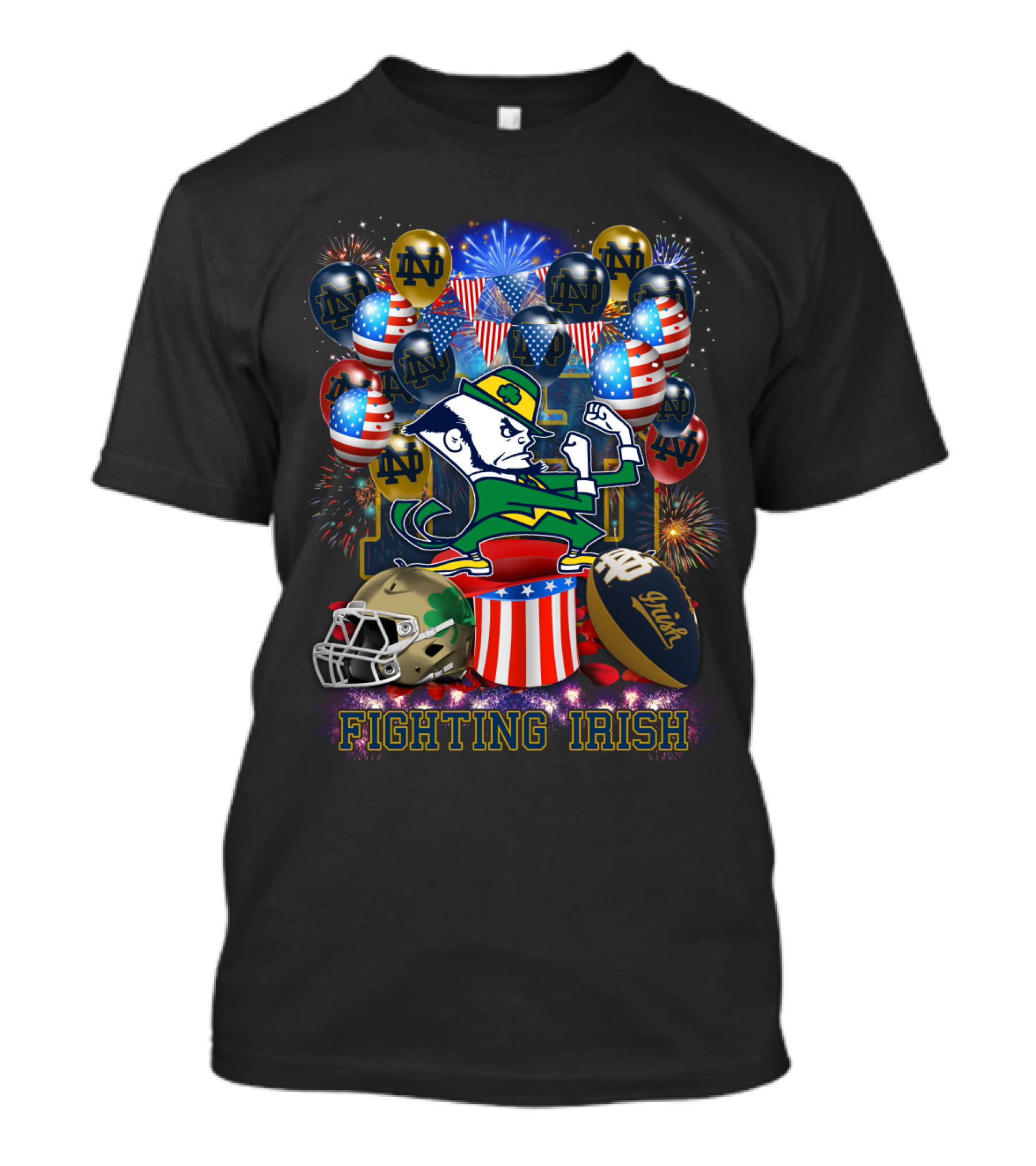 Ncaa Notre Dame Fighting Irish Notre Dame Leprechaun Fireworks Balloons Football Helmet T-Shirt