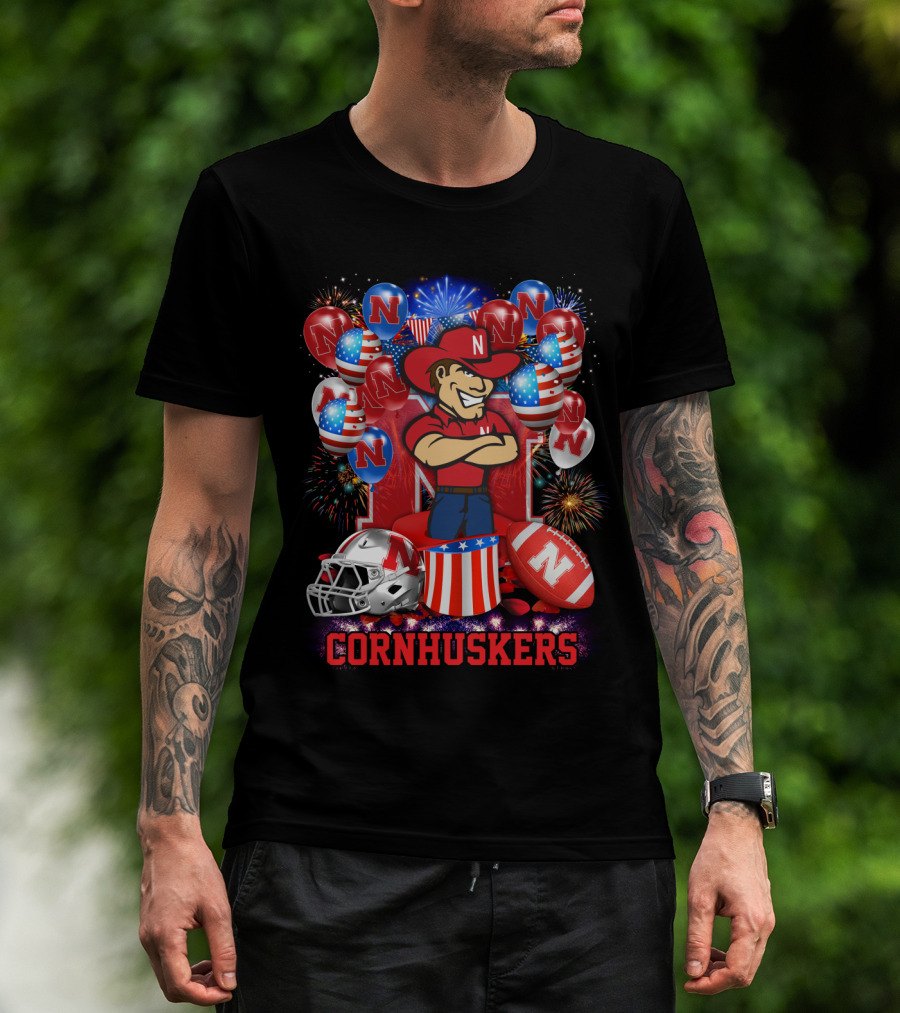Ncaa Nebraska Cornhuskers Fireworks Balloons Football Helmet T-Shirt