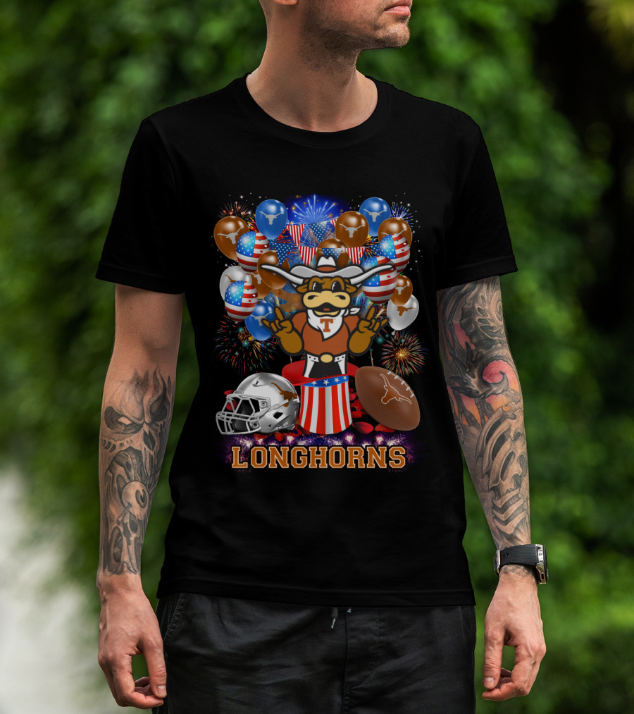 Ncaa Texas Longhorns Mascot Fireworks Balloons Helmet Football T-Shirt
