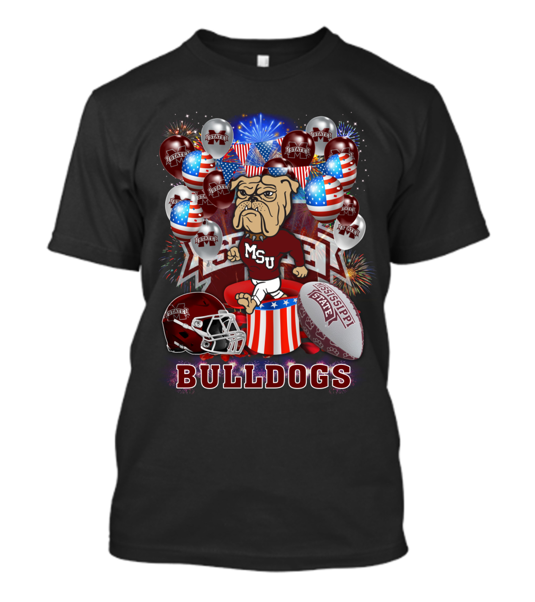 Msu Mississippi State Bulldogs Helmet Fireworks Football T-Shirt