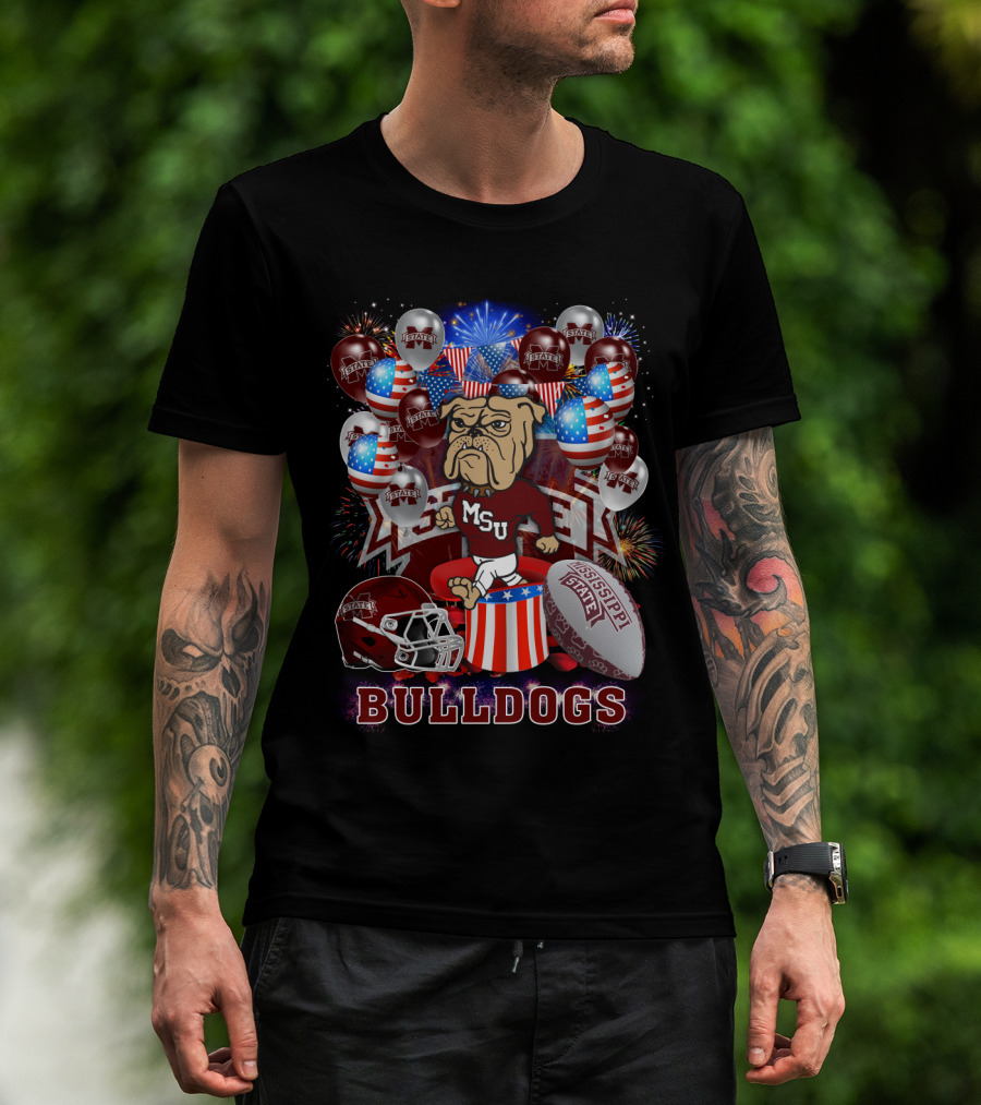 Msu Mississippi State Bulldogs Helmet Fireworks Football T-Shirt