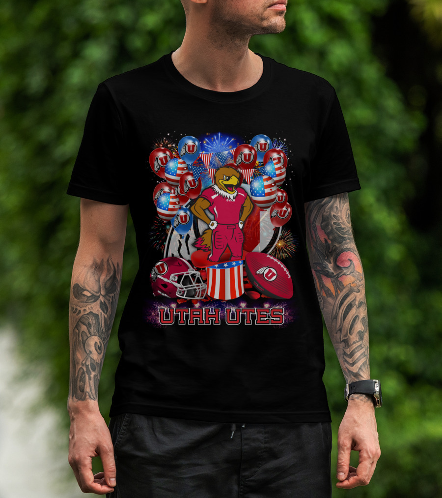 Utah Utes Patriotic Eagle Mascot And Football Helmet T-Shirt