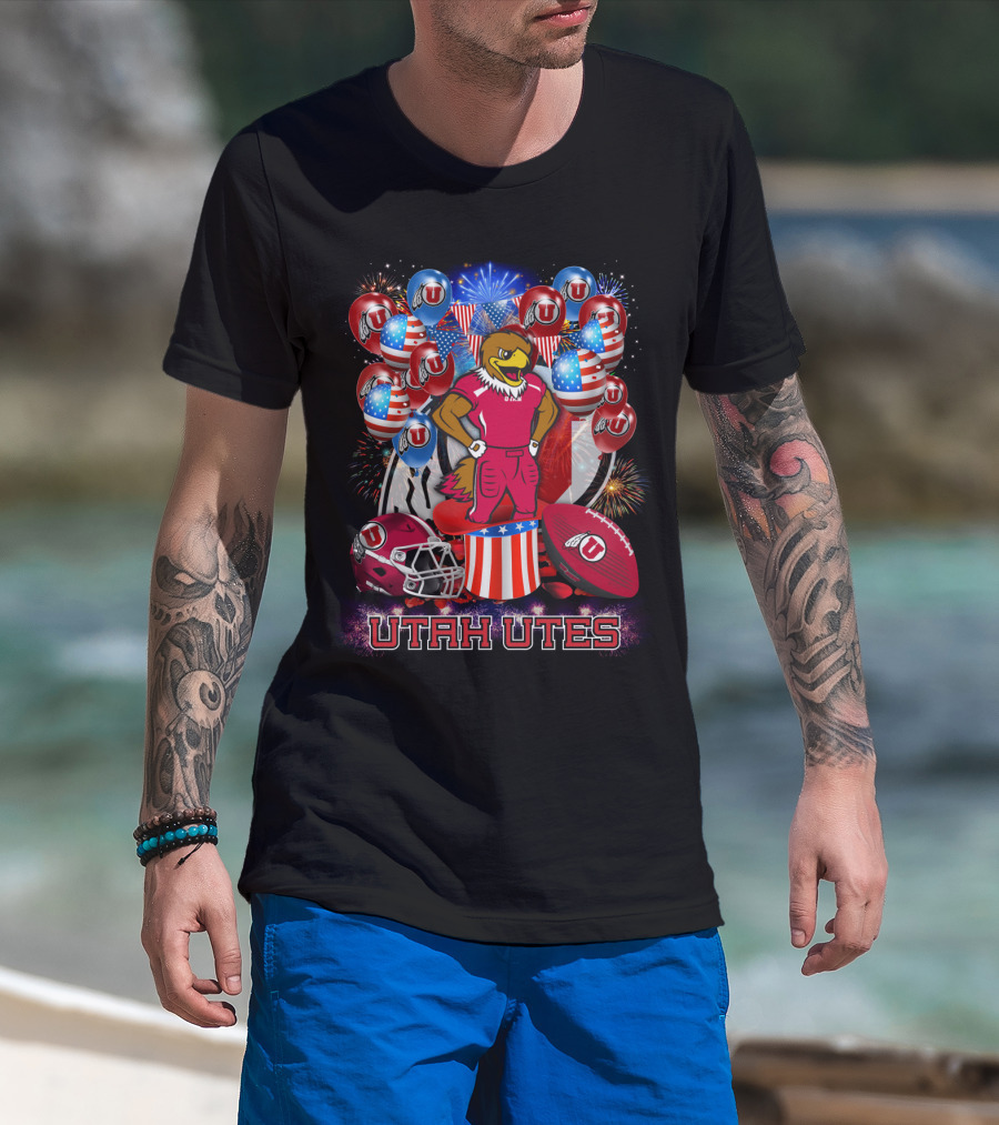 Utah Utes Patriotic Eagle Mascot And Football Helmet T-Shirt