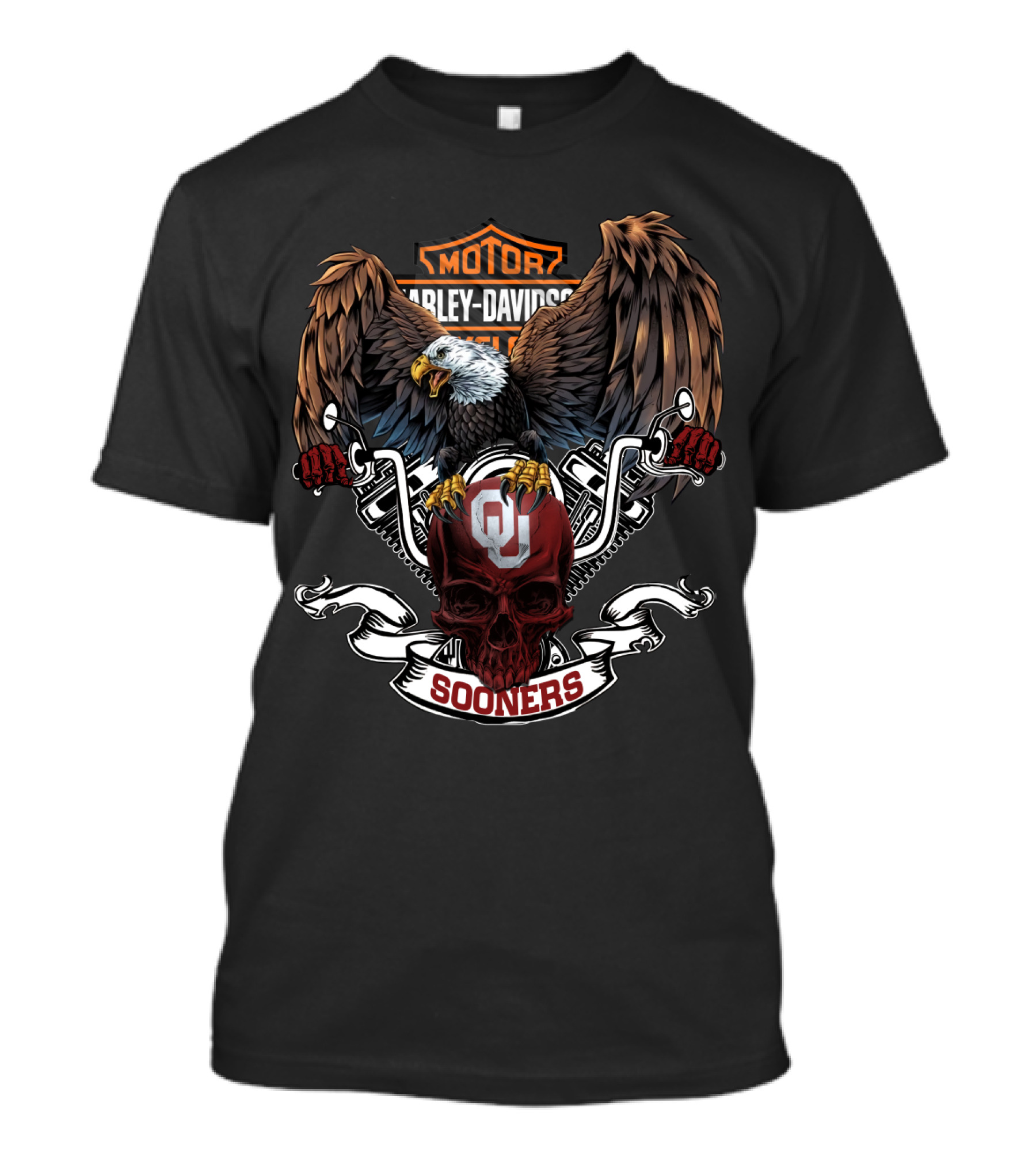 Motor Harley Davidson Cycles Oklahoma Sooners Bald Eagle Skull T-Shirt