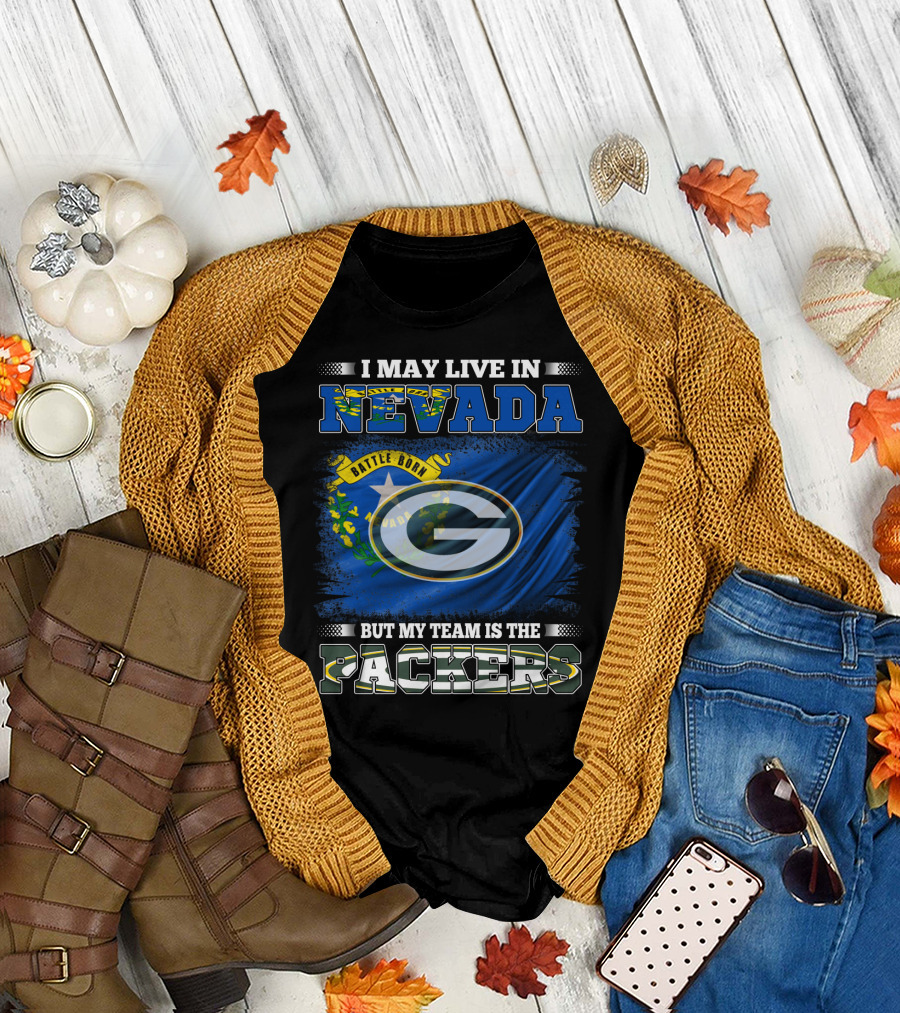 I May Live in Nevada But My Team Is the Packers Battle Born Flag T-Shirt