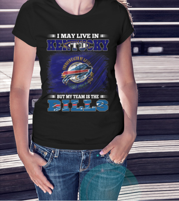 Kentucky Resident Proudly Supports Buffalo Bills With State Flag And Team T-Shirt