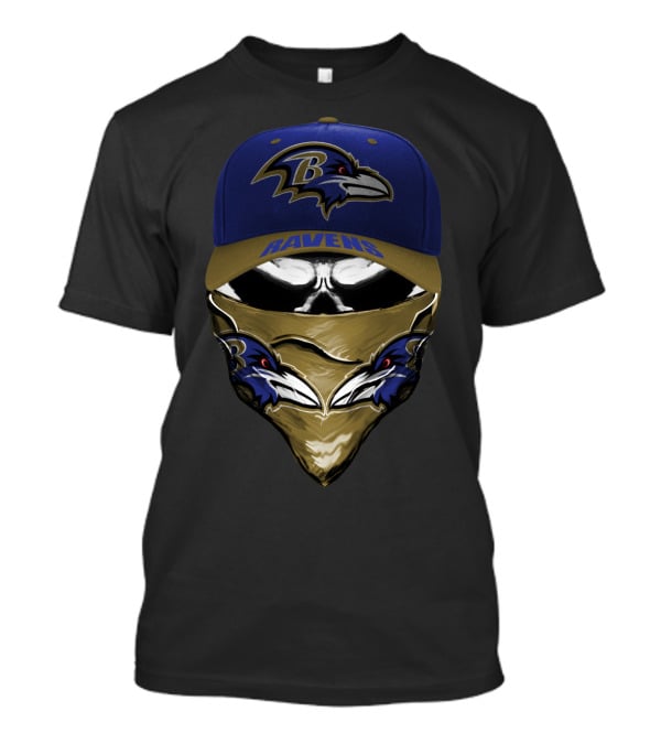 Baltimore Ravens Cap And Bandana With Skull T-Shirt