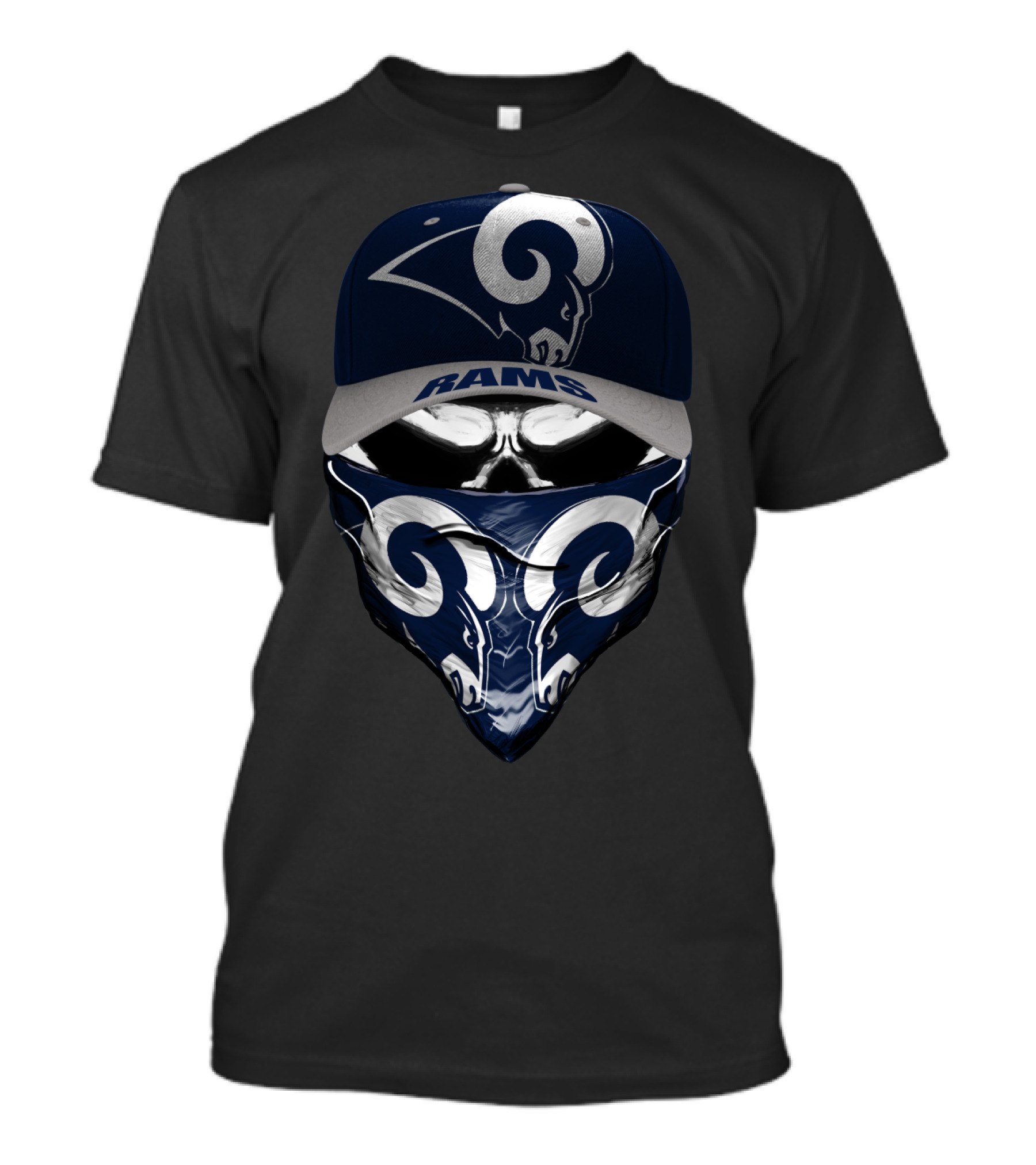 Los Angeles Rams Blue And Silver Skull Bandana And Cap T-Shirt