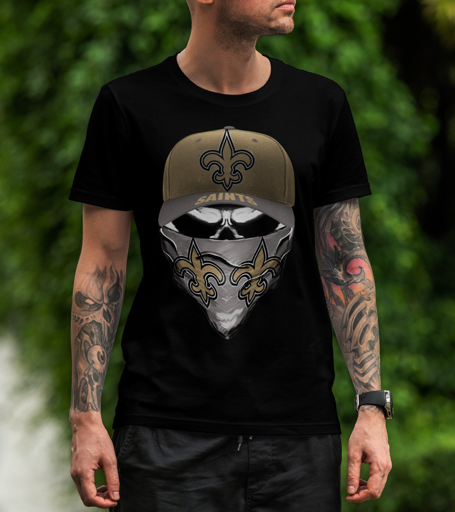 New Orleans Saints Fleur-De-Lis Skull Mask And Cap T-Shirt