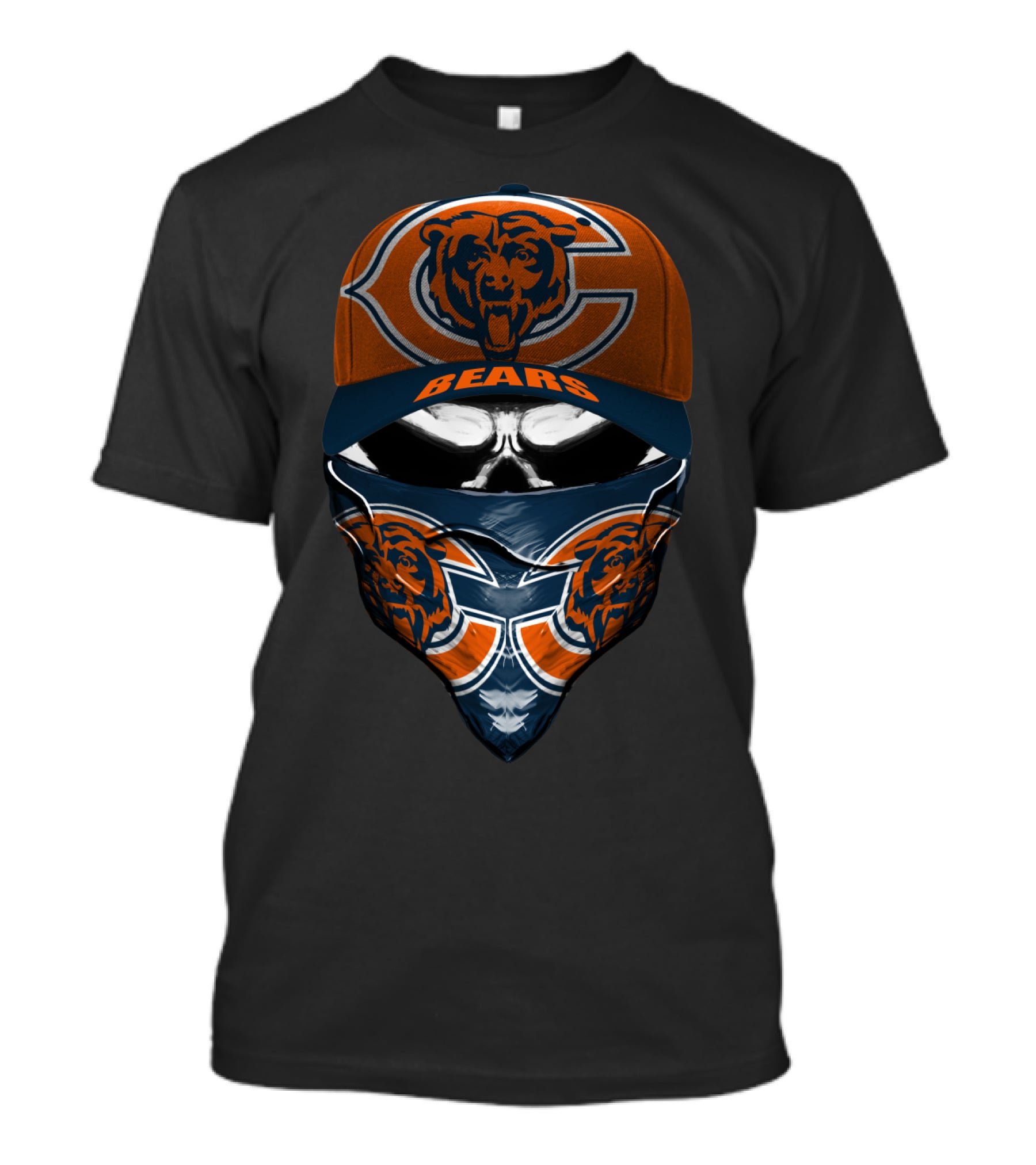 Chicago Bears Hat And Bandana With Team Logo And Skull T-Shirt