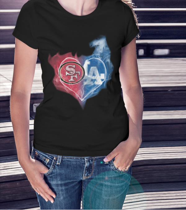 49ers SF And LA Dodgers Heart Fusion T-Shirt