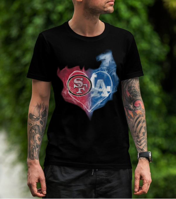 49ers SF And LA Dodgers Heart Fusion T-Shirt