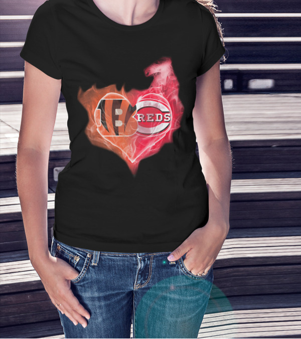 Bengals Reds Cincinnati Heart T-Shirt