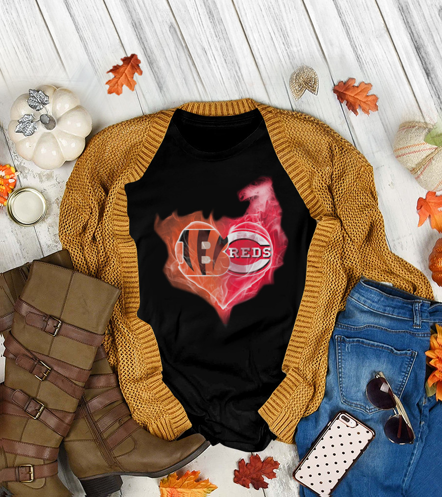 Bengals Reds Cincinnati Heart T-Shirt
