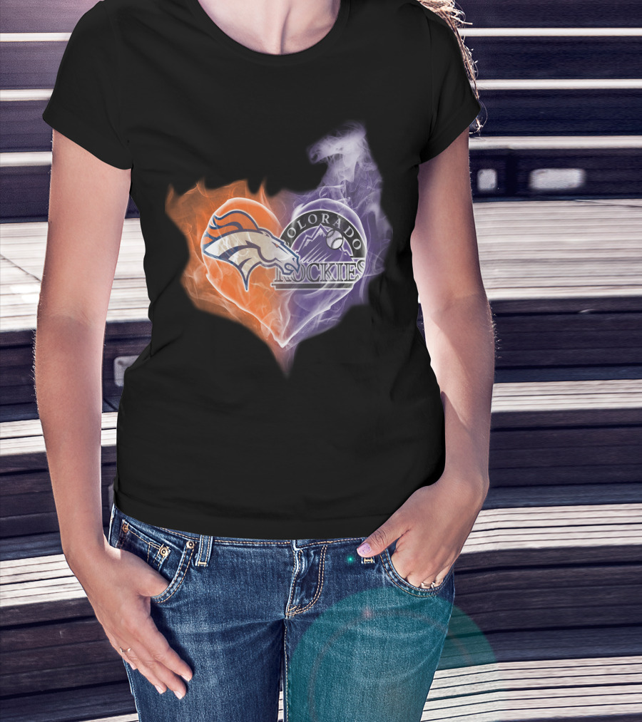 Broncos Colorado Rockies Heart Logo NFL MLB Smoke T-Shirt