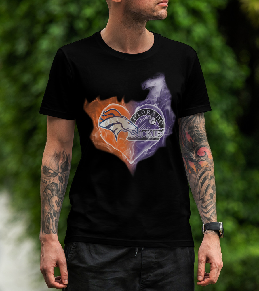 Broncos Colorado Rockies Heart Logo NFL MLB Smoke T-Shirt