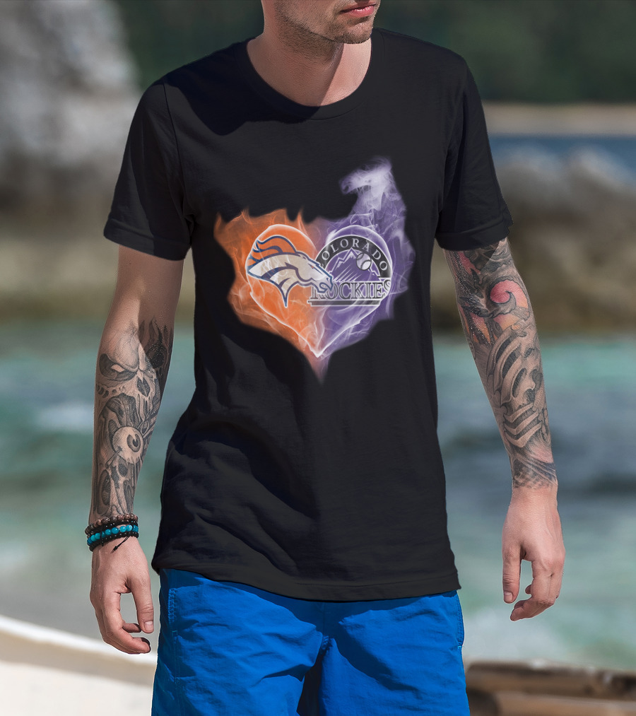 Broncos Colorado Rockies Heart Logo NFL MLB Smoke T-Shirt