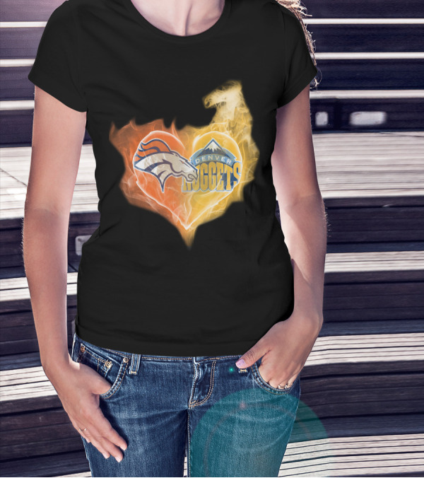 Denver Broncos Nuggets Heart Flame Fusion T-Shirt