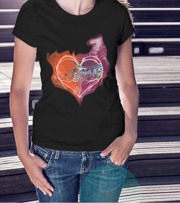 Cleveland Browns Cavaliers Heart Flame T-Shirt
