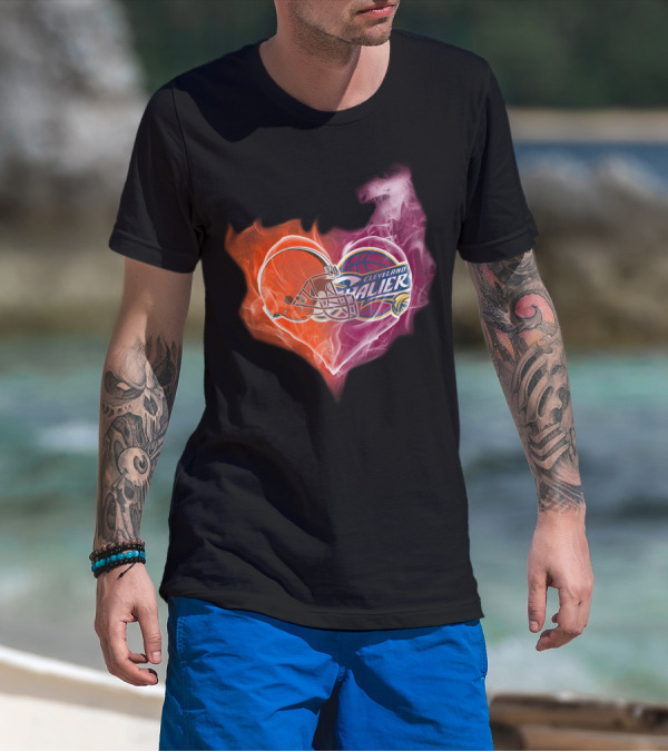 Cleveland Browns Cavaliers Heart Flame T-Shirt