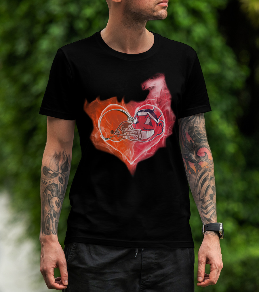 Browns Cleveland Indians Helmet Heart Fire Fusion T-Shirt