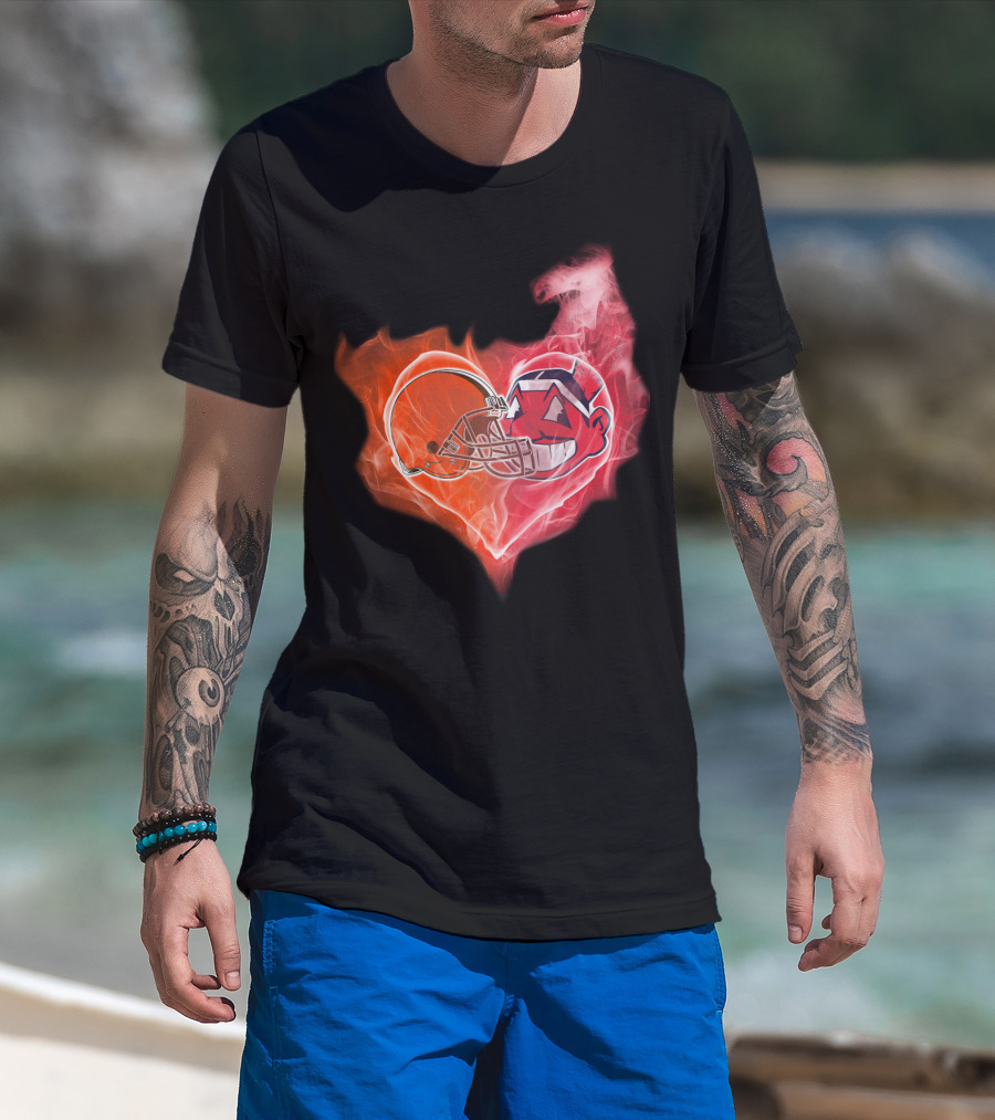 Browns Cleveland Indians Helmet Heart Fire Fusion T-Shirt