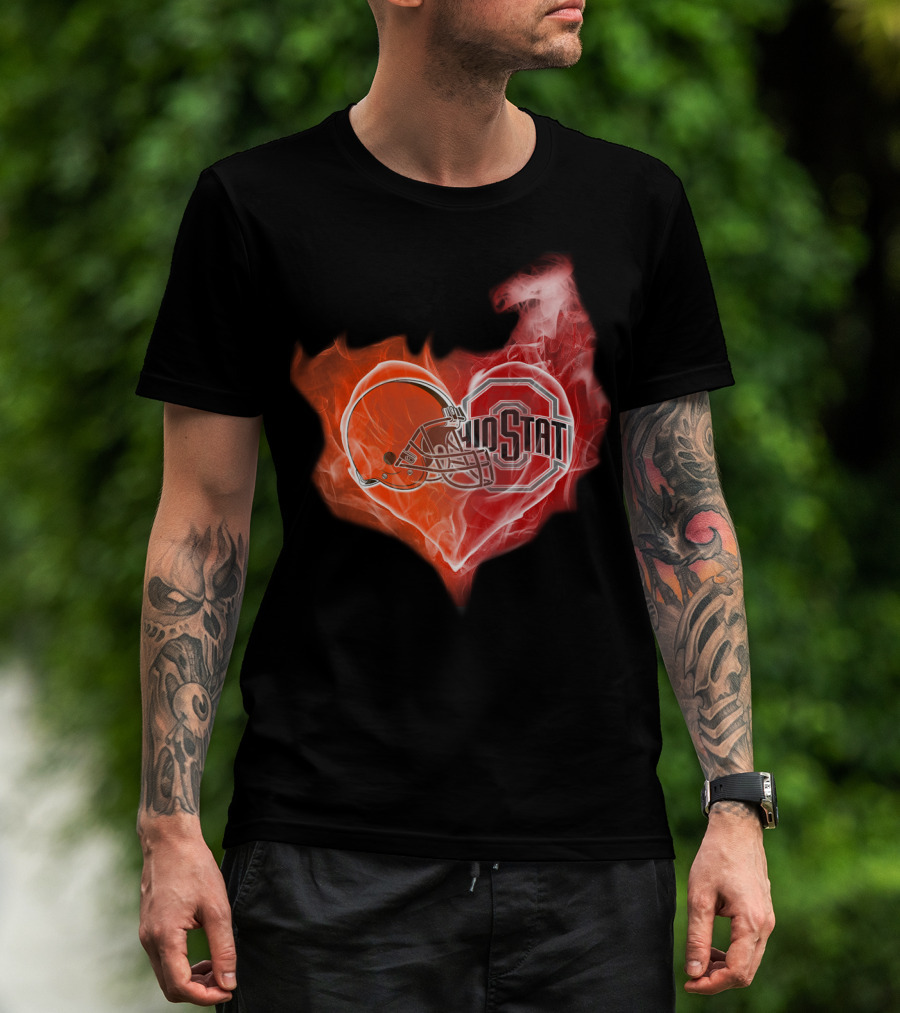 Browns Ohio State Buckeyes Flaming Heart T-Shirt