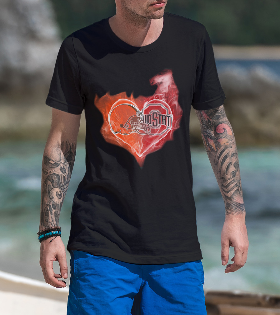 Browns Ohio State Buckeyes Flaming Heart T-Shirt