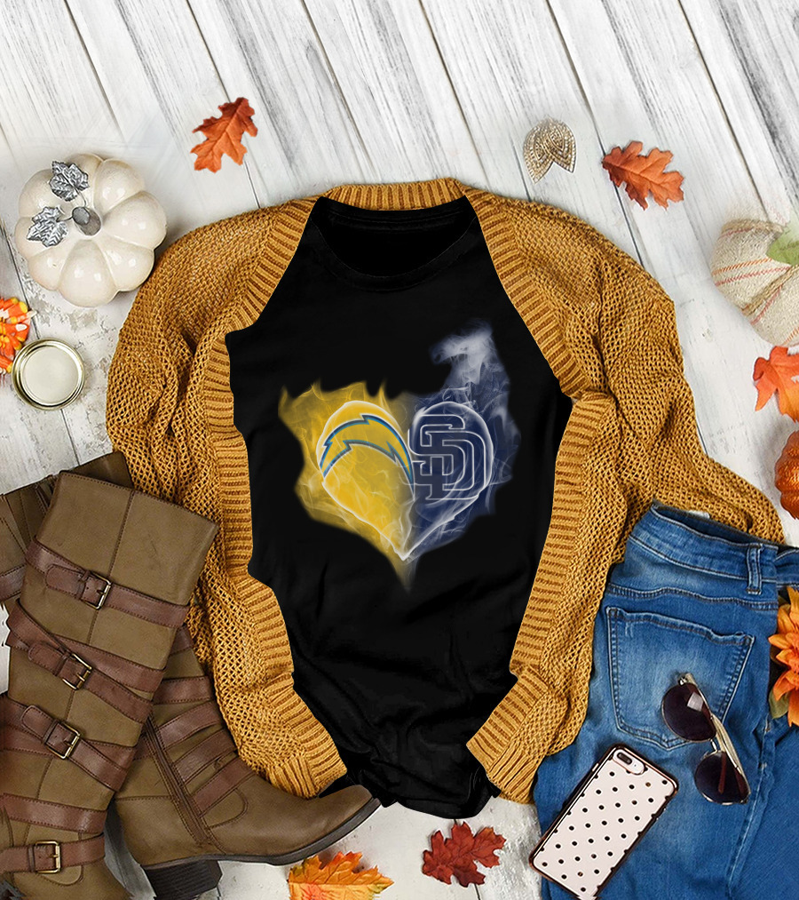 Chargers Padres Heart Symbol Collaboration T-Shirt