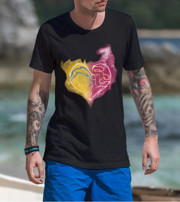 Chargers USC Trojans Heart Symbol Fusion T-Shirt