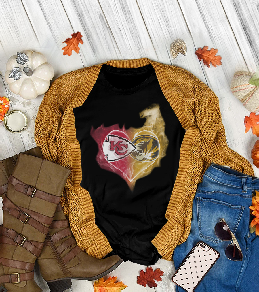 Chiefs Missouri Tigers Kc Smoke Heart T-Shirt