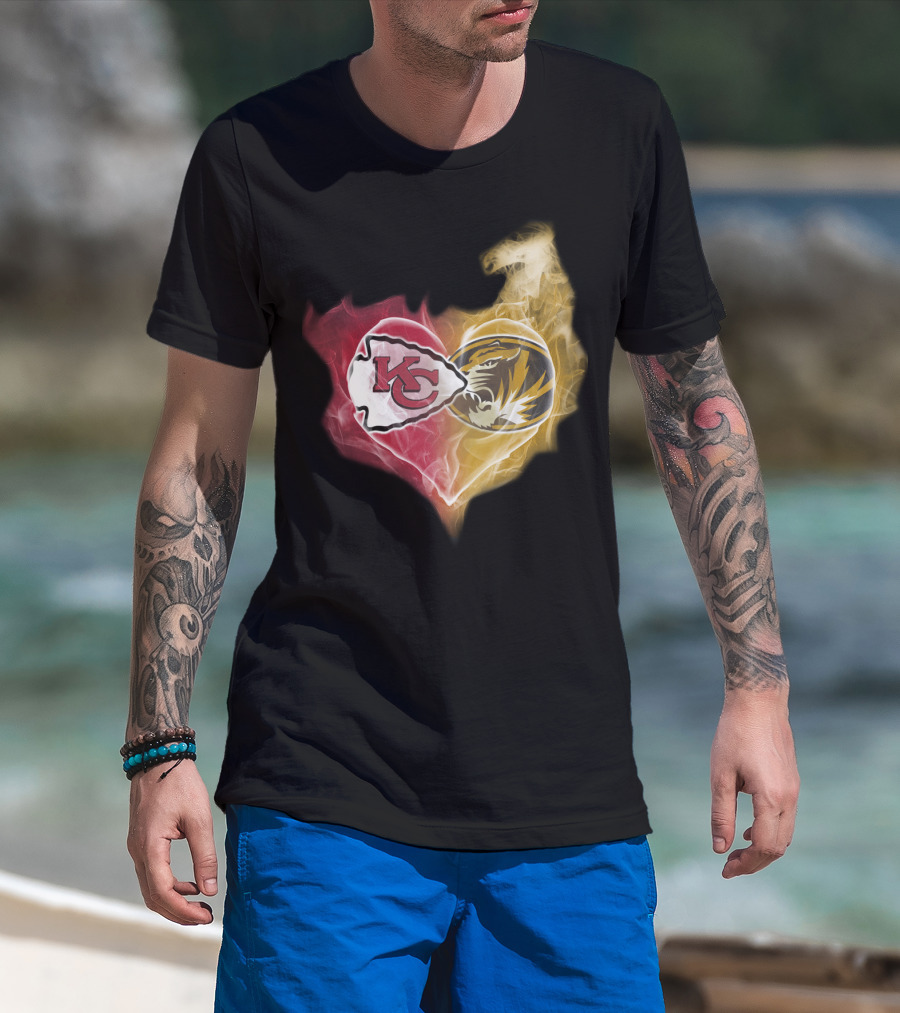 Chiefs Missouri Tigers Kc Smoke Heart T-Shirt
