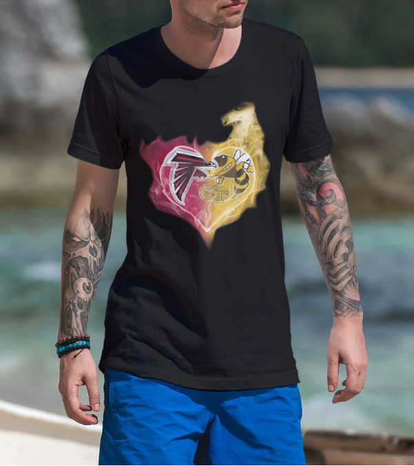 Falcons Georgia Tech Yellow Jackets Heart-Shaped Smoke Merge T-Shirt