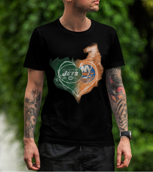 Jets New York Islanders Heart Smoke Fusion T-Shirt