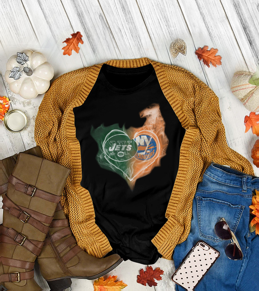 Jets New York Islanders Heart Smoke Fusion T-Shirt