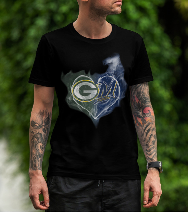 Green Bay Packers Milwaukee Brewers Heart T-Shirt